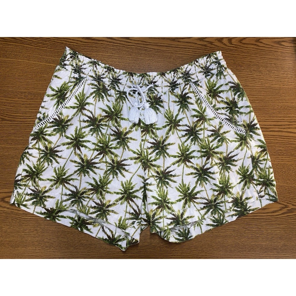 Briggs Palm Tree Print Linen Shorts Womens Size LargeTropical Beach Summer VACA